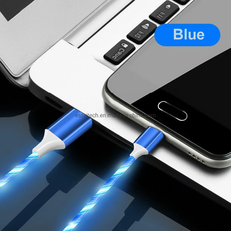 USB2.0 1m LED Light Durable Elbow Micro USB Cable Data Cables with Lights 2.1A Fast Charge USB Cable