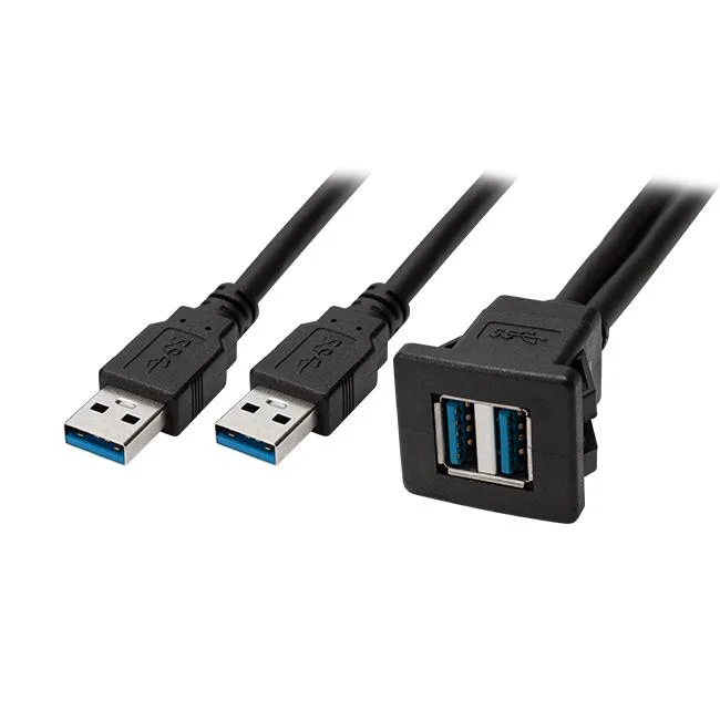 Square Dual USB3.0 a Male to Female Panel Flush Mount Extension Cable with Buckle