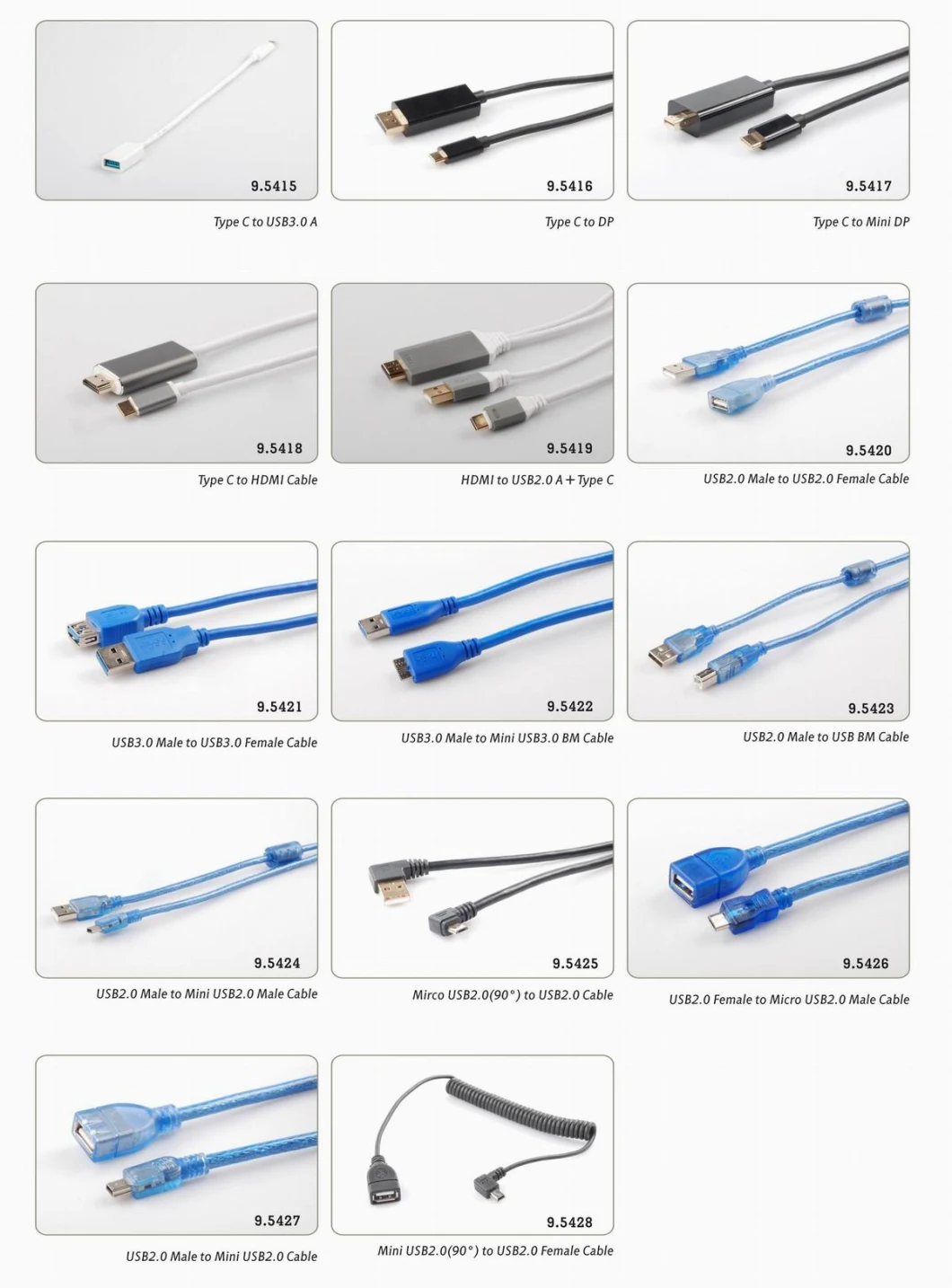 USB2.0 Male to USB B Mini USB2.0 Male Adapter Cable (9.5423/9.5424)