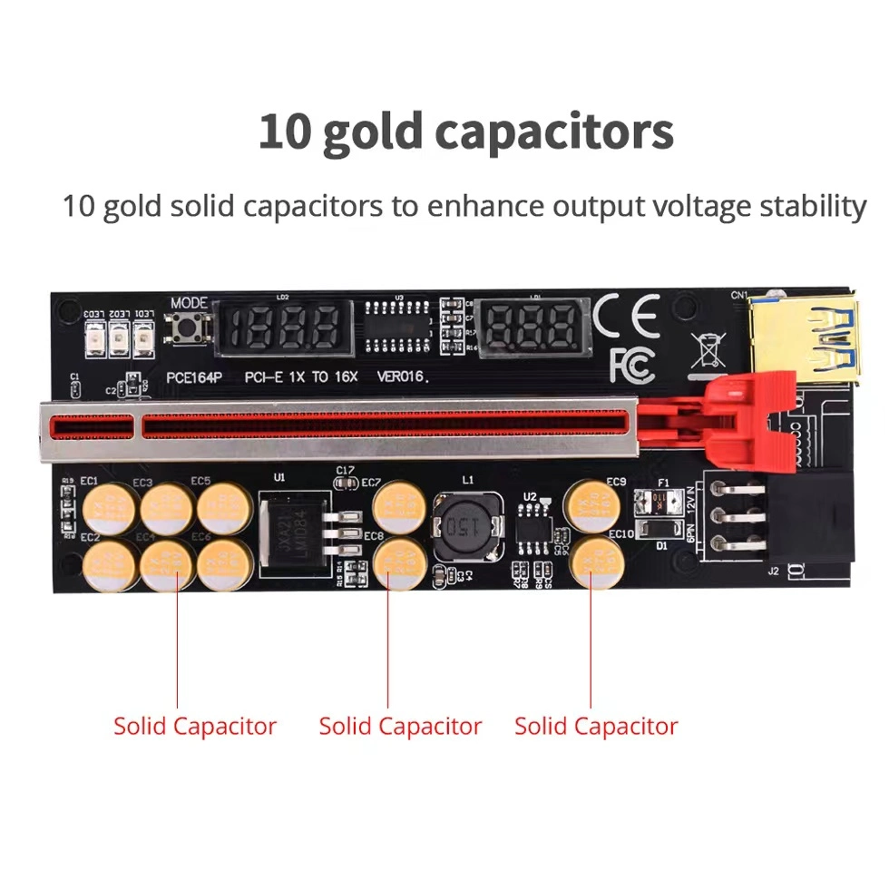 Ver016 Riser Card 1X to 16X Extender USB 3.0 Cable SATA to 6pin Power 10 Capacitor for Graphics Card
