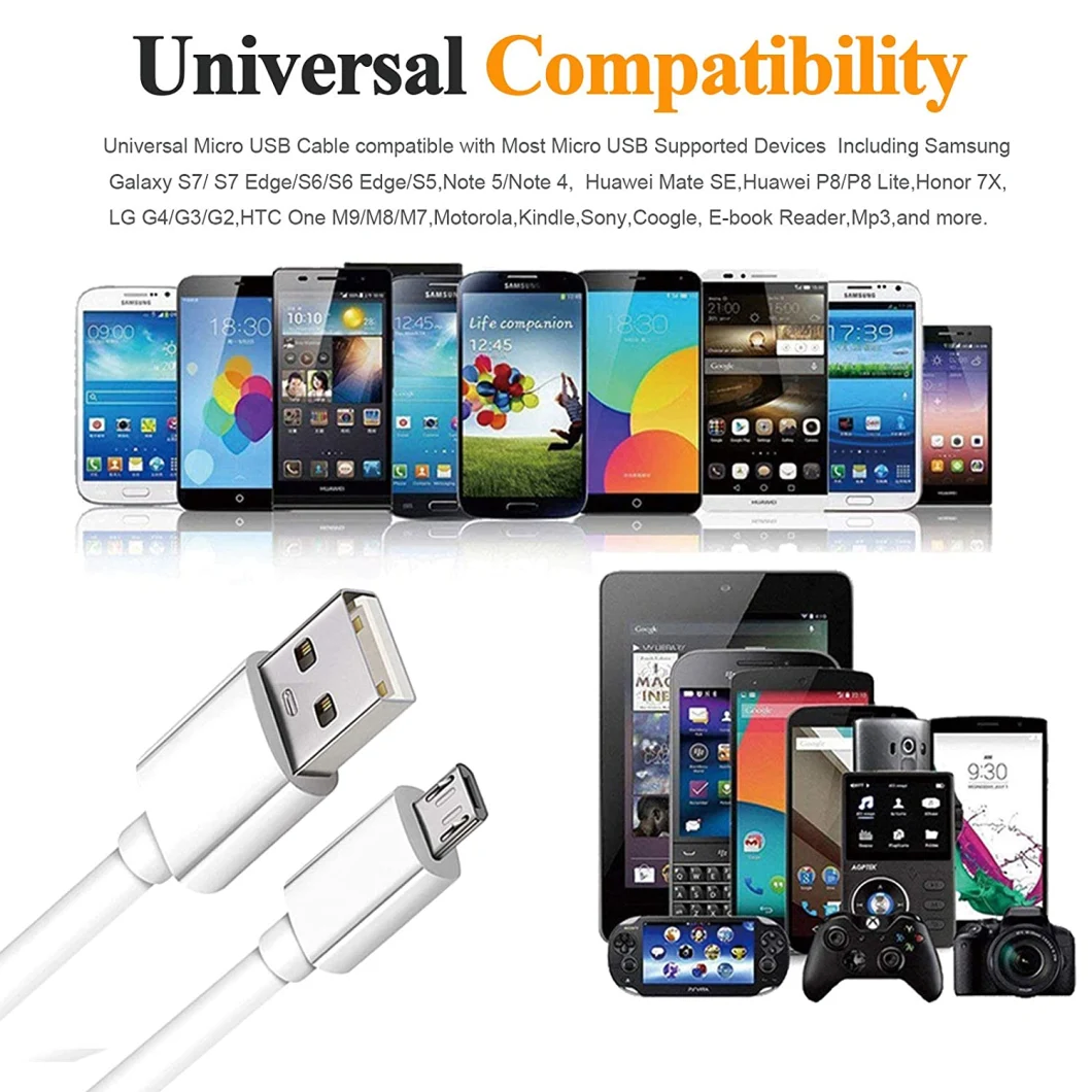 10FT Long Android Charger Cable Fast Charge, USB to Micro USB Cable White, Micro USB 2.0 Cable USB Micro Cable for Samsung Charger Cable