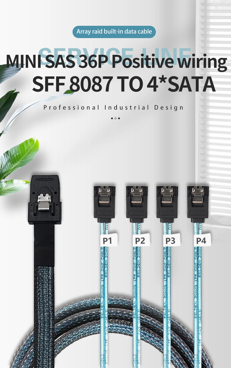 Sas Cable Sff-8087 36pin to 4xsata 7pin Server Cable Hard Disk Data SATA Power Cable