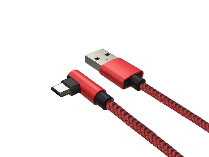 90 Degree Nylon Micro USB Cable 2.4A Fast Charing QC 3.0 /2.0 Right Angle V8 Cable for Mobile Game