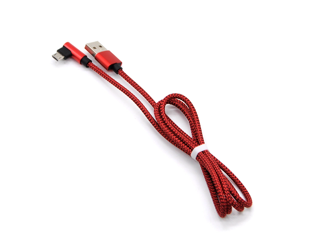 90 Degree Nylon Micro USB Cable 2.4A Fast Charing QC 3.0 /2.0 Right Angle V8 Cable for Mobile Game
