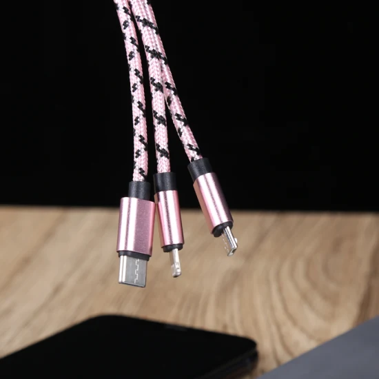1.5m Three-in-One Environmentally Friendly Nylon Data Cable, Suitable for Android/iPhone and Other USB Devices
